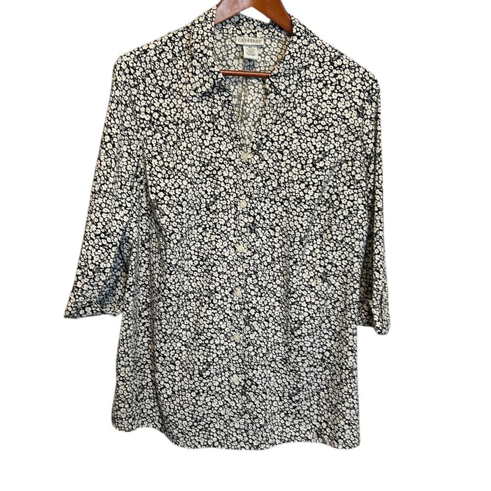 Catherines Women Tunic Top 14/16 Ditsy Floral Button Up Cottage Office Travel‎